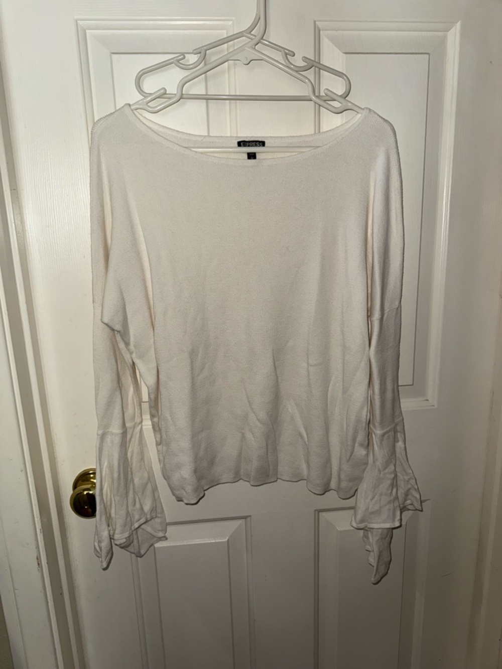 Express Women's White Ruffle Sleeve Boatneck Knit Top L